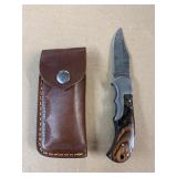 Handmade Spring assisted Damascus Knife with Sheat