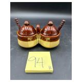 Vintage Houston Foods stoneware double condimen..
