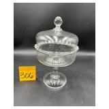 Vintage pressed glass covered compote, likely f..