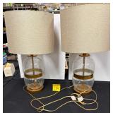 Pair of Brass and Glass Lamps