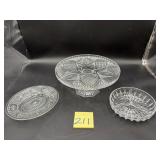 Vintage pressed glass serving items likely incl..