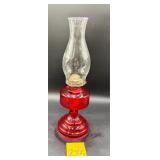 Vintage ruby red flash glass oil lamp, featurin..