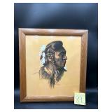 Framed print of a Native American chief signed ..