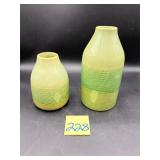 Green ceramic vases featuring a textured geomet..