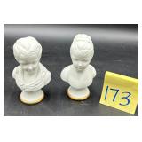 Vintage pair of bisque porcelain bust figurines
