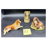 collection of vintage ceramic Collie dog figurines