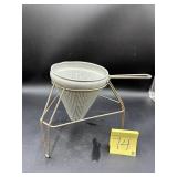Vintage aluminum cone strainer (chinois) with a..