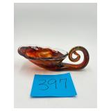 Vintage handblown art glass Cornucopia bowl