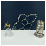 Brass Glass Panel Brass Horse Bell & Pen Holder