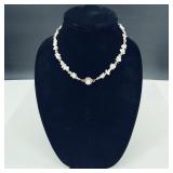 Vintage Pearl & Sterling Silver Bead Necklace