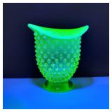 Vtg Fenton Hobnail Opalescent Glass Uranium Vase