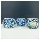 Set of 3 Mosaic Glass Votive and Tealight Holders