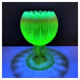Vtg Northwood Vaseline Opalescent Rose Bowl