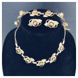 Vintage 3pc Rosebud Gold Toned Jewelry Set