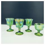 Vintage Green Carnival Glass Goblets