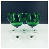 Set of 5 Green Wine Glasses