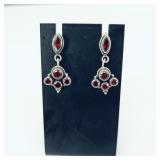 925 Sterling Siver Garnet Dangle Earrings