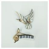 Vintage Gold Tone Piano and Goose Pin