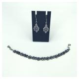 Vtg 925 Silver Amethyst Bracelet & Earrings