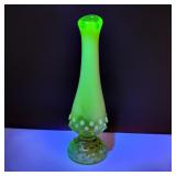 Vtg Fenton Uranium Hobnail Opalescent Vase