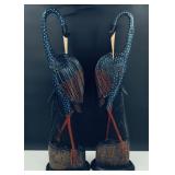 2 Hand-carved Wooden Blue Heron Figurine