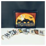 Halloween Framed Painting & Burlap Banner