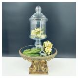 Vtg. Ornate Pedestal & Apothecary Jar