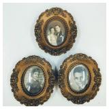 Vtg Small Ornate Oval Picture Frames Convex Glass
