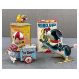 VTG Tin Wind Up Dog Bird & Ice Cream Boy