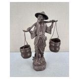 Large Vintage Bronze Chinese Water Carrier Statue
