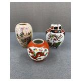 VTG-Asian Hand-Painted Ginger Jars/Vases