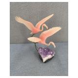 1983 John Perry Flamingos in Flight Over Amethyst