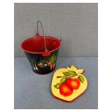 VTG Hand Painted Veggie Bucket & Apple Hanger