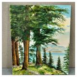 VTG Original Acrylic on Canvas Lake Forrest Scene