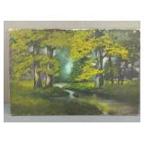 Original VTG Acrylic on Canvas Forrest Stream