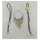 Brass Fish Necklace & Vintage Bolos