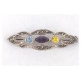 VTG Sterling Silver & Gemstone Brooch