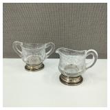 VTG Etched Glass Sterling Silver Base Cream/Sugar