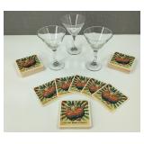 Libbey Z Stem Martini Glasses & Deep Eddy Coasters