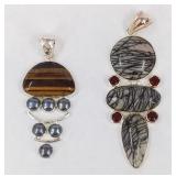 2 .925 Sterling Silver & Natural Stone Pendants