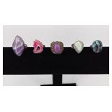 5 Vintage .925 Sterling Silver & Stone Rings