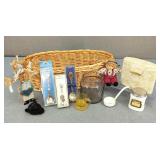 Basket Full of Vintage Goodies Milk Glass & More
