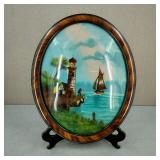 Reverse Painted Convex Glass Lighthouse Painting