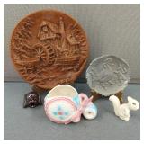 VTG Pewter/Ceramic Plates Dog Ashtray Squirrel