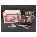 VTG MCM Indiana Glass Ruby Chip & Dip Salad Set