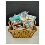 Large Woven Basket of Sewing & Knitting Supplies