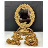 1958 Gold Cherubs Mirror + by Universal Statuary