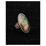 .925 Sterling & Abalone Statement Ring Size 7