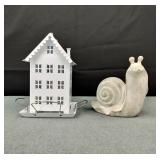 Cute Metal Cottage Bird Feeder & Concrete Snail