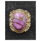 .925 Silver & Purple Copper Turquoise Ring Size 8